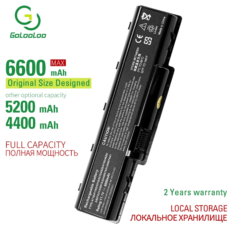 

Аккумулятор Golooloo 6600 мАч для ноутбука Acer AS-2007A AS07A31 AS07A32 AS07A41 AS07A42 AS07A51 AS07A52 AS07A71 AS07A72 AS07A75