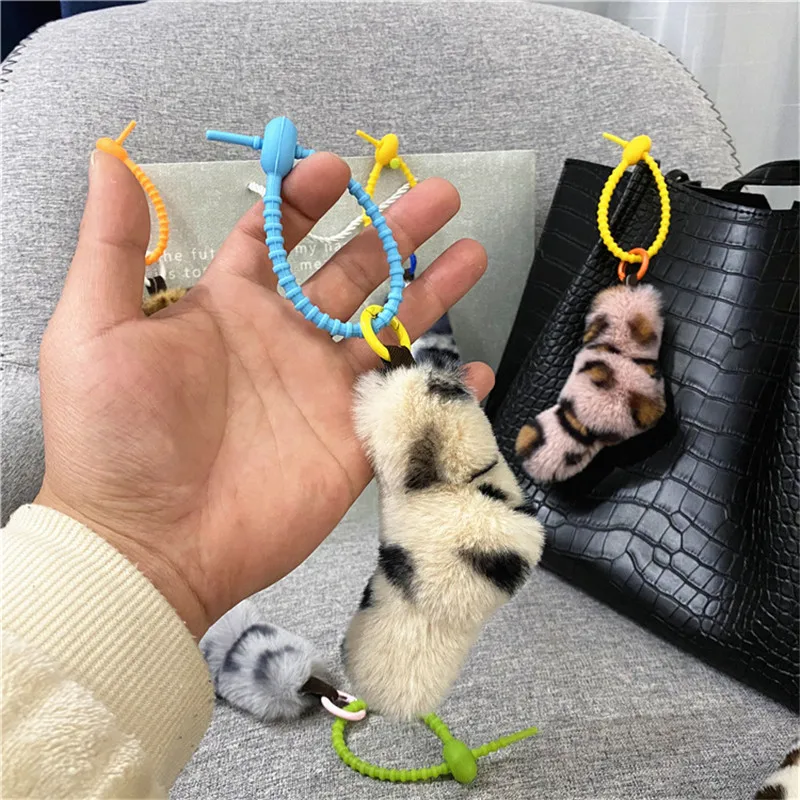 

Keychain Rope Leopard Print Twist Lanyard Cute Plush Mobile Phone Accessories Bag Strap Car Pendant Girly Lanyard for Keys