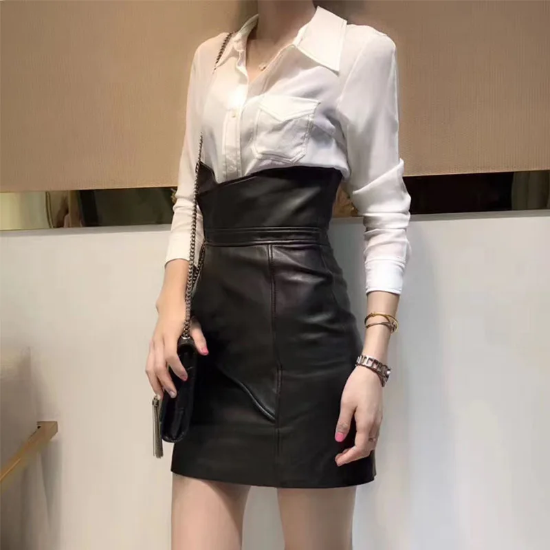 pipi New skirt really waist since Victoria with sheep 100% leather bag hip skirts in paragraph one pace skirt han edition