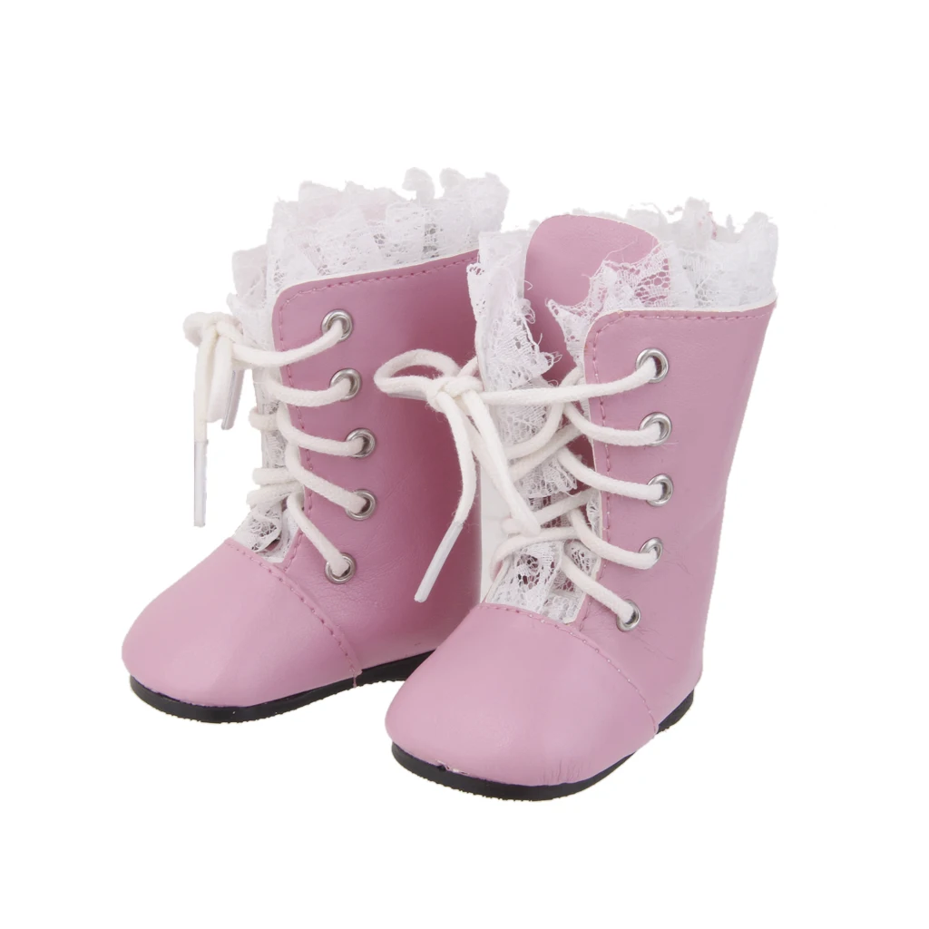 

Kids Role Play Toys for 18" American Doll Shoes - Pink Lace Boots Gifts