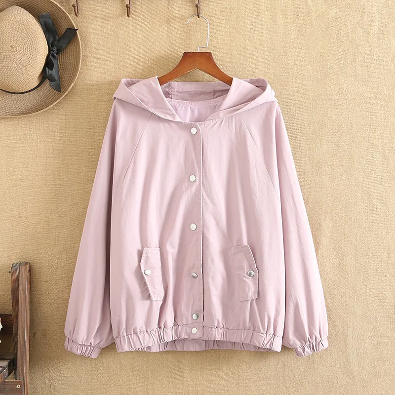

Plus Size Women Coat Spring And Autumn Wear Hooded Long Sleeve Extra Large Loose Jacket Large Size Solid Color Tops For Fatwomen