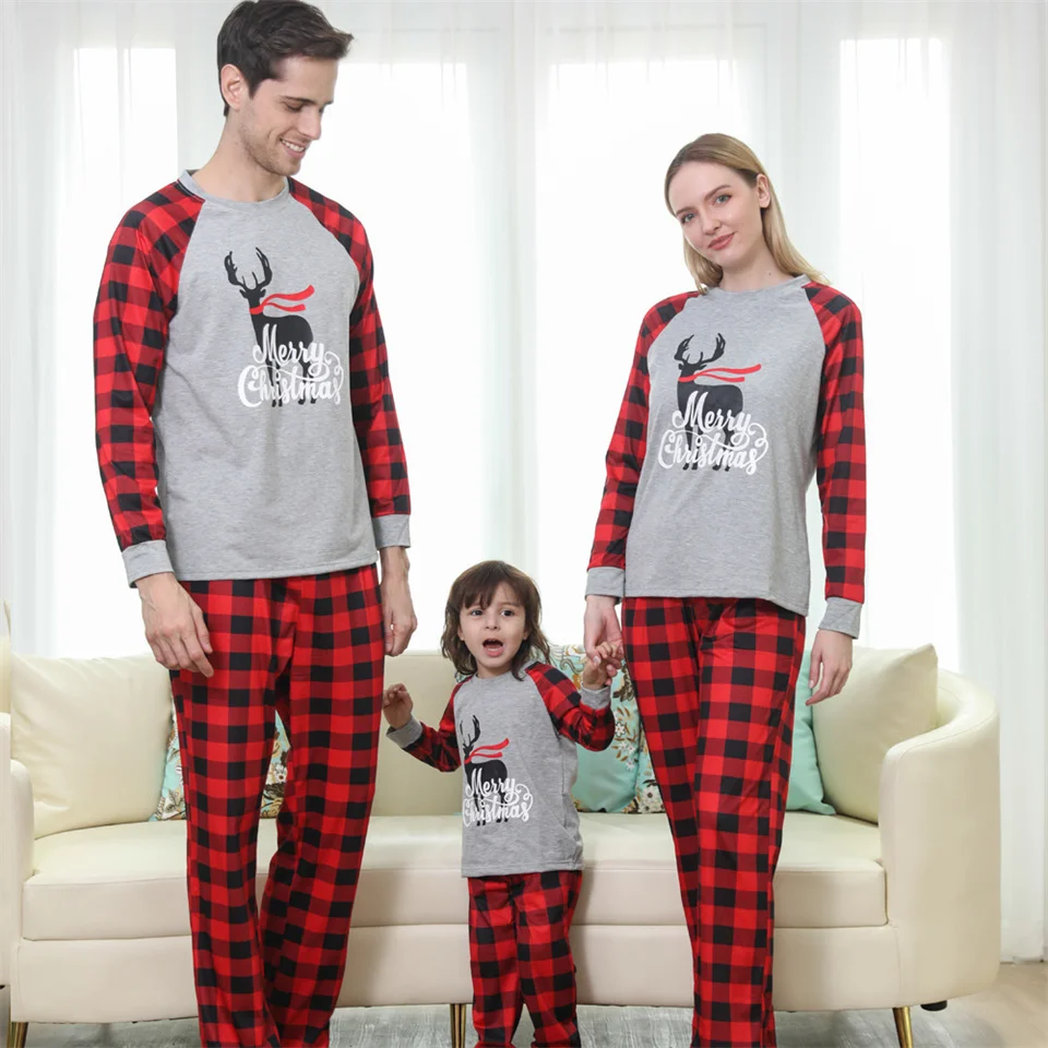 

2021 Family Christmas Pajamas Set Deer plaid tops pants set for Women Mommy Mom Me Family Matching Clothes Xmas Sleepwear Sets