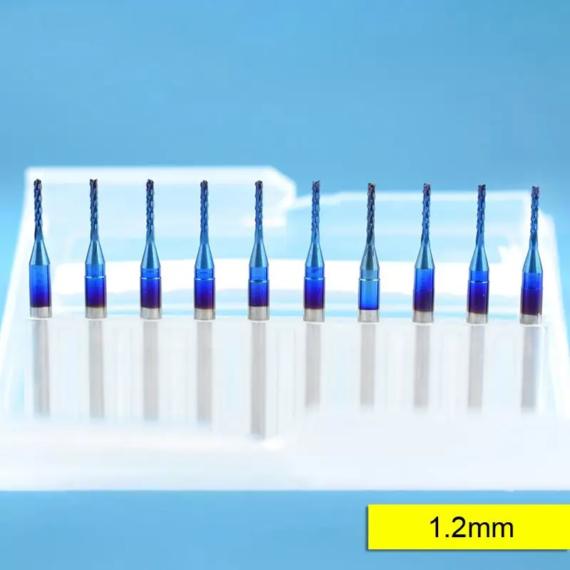 

10Pcs 1.2Mm Carbide Spiral End Milling Cutter Blue Coated Cnc Router Bit For Engraving Machine Corn Milling Cutter
