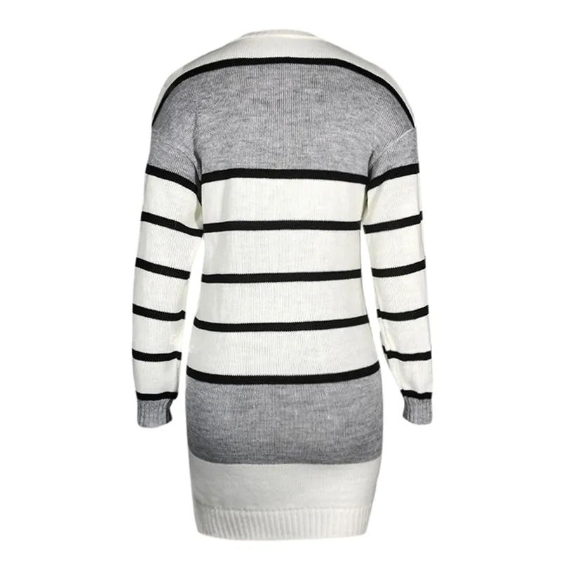 Женское трикотажное платье-свитер с круглым вырезом и длинными рукавами в