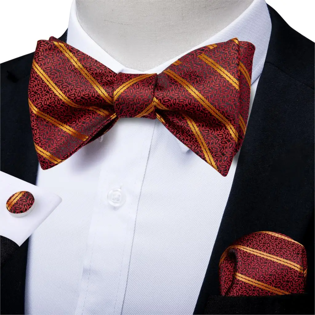 Регулируемый Мужской Шелковый галстук бабочка мужской красного и золотого цвета