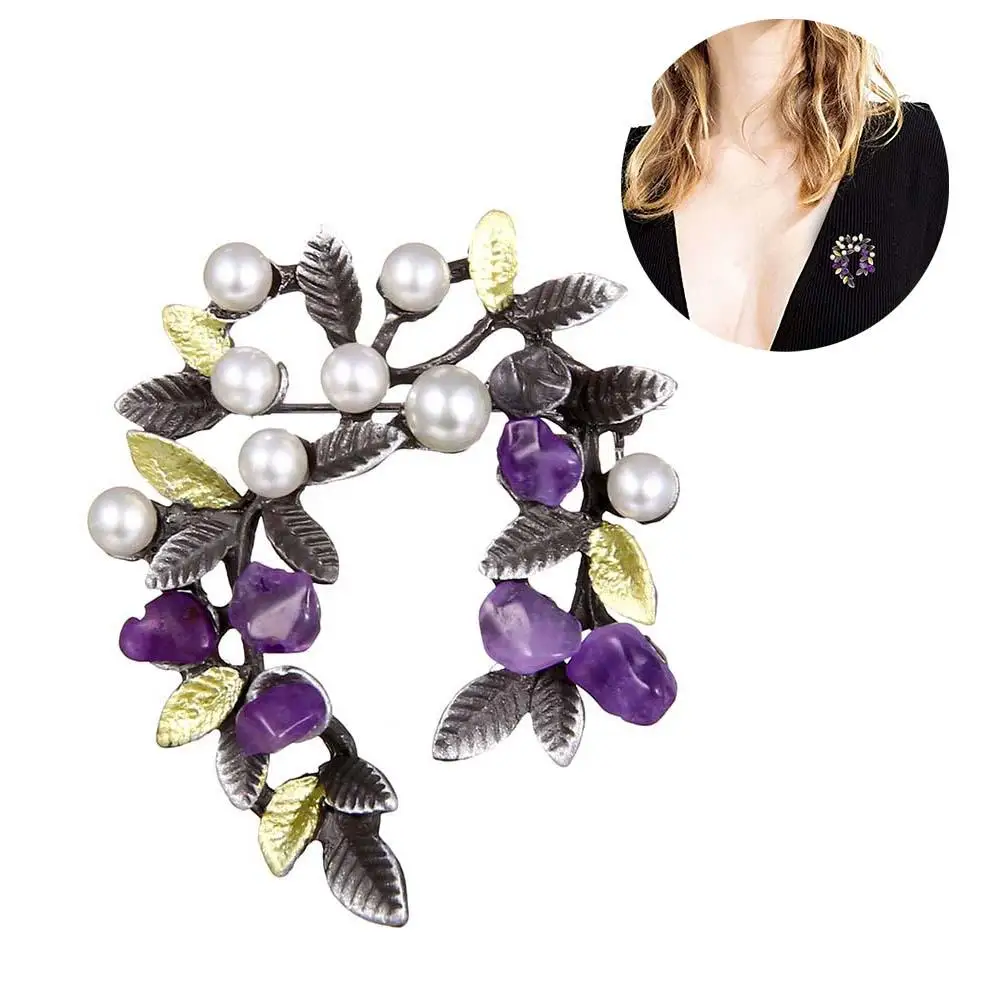 Женская Винтажная брошь с натуральным камнем | Украшения и аксессуары