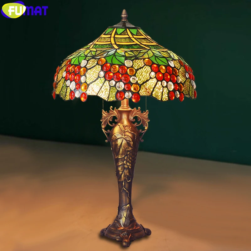 FUMAT Тиффани стиль вишня Роза фрукты витраж настольная лампа литой меди ваза