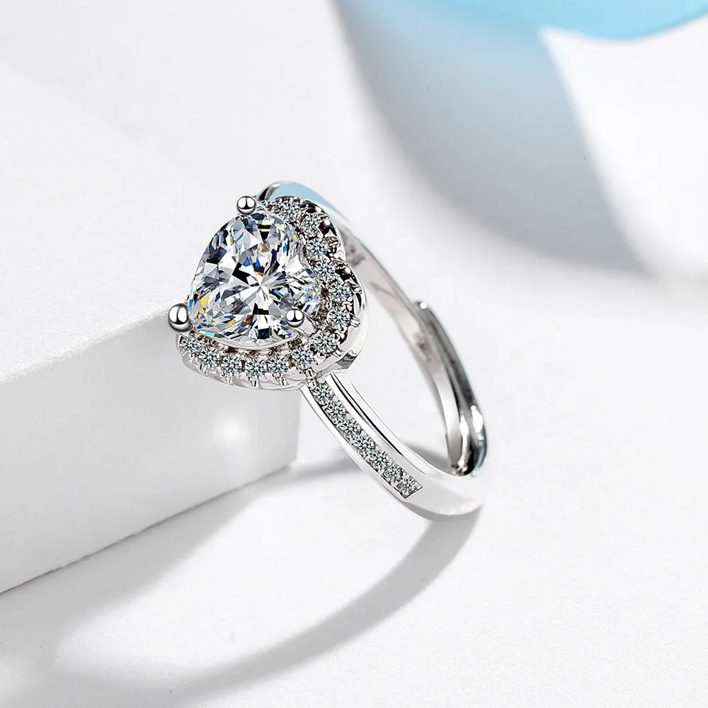 

Elegant Cubic Zircon Open Ring 925 Sterling Silver Heart Shape Finger Ring For Women Jewelry jz587