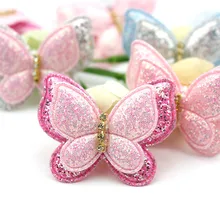 18Pcs 3.5*4.2cm Double-deck Glitters butterfly Padded Appliques For Baby headwear Hair Clips Stick-on Deco Accessories wholesale