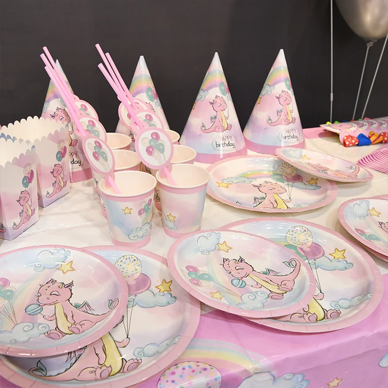 2019 горячая девушка розовый мультфильм мотив динозавра день рождения одноразовая