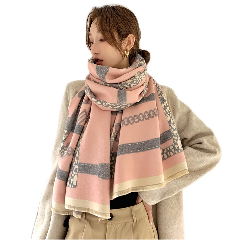 Женский кашемировый шарф зимний теплый из пашмины с принтом 2020 |