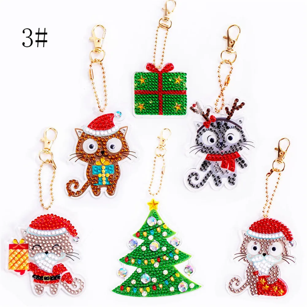 

1set Diy Christmas Diamond Painting Keychain Pendant Full Drill Special Shaped Diamond Embroidery Women Bag Decoration Xmas Gift