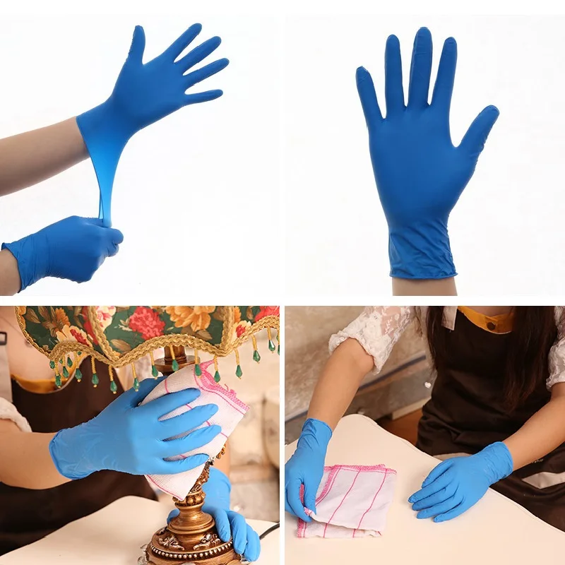 50 пар нитриловых одноразовых перчаток синие износостойкие рабочие перчатки