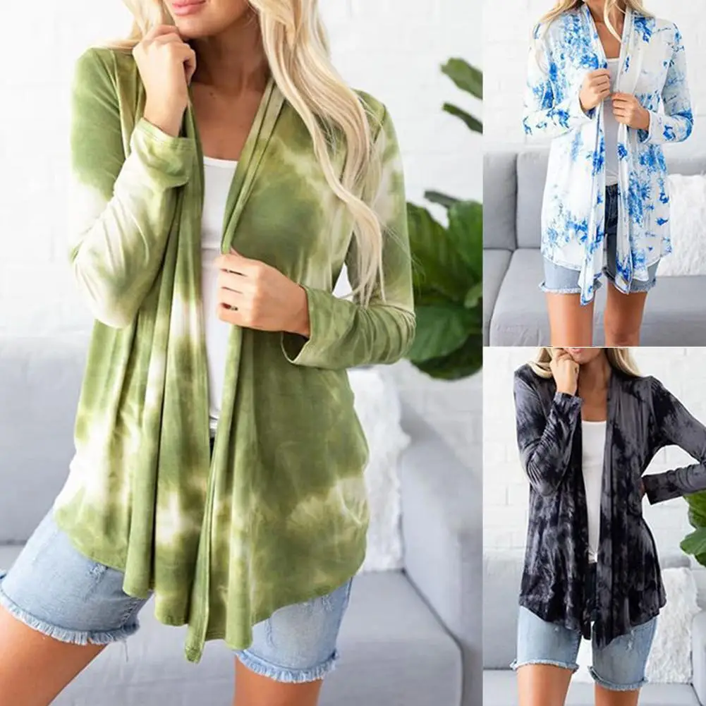 

Fashion Women Coat Autumn Long Sleeve Open Front Cardigan Tie Dye Loose Thin Female Jacket Coat Streetwear