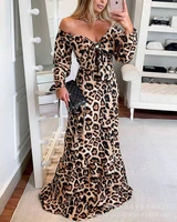 spot 2021 womens new leopard print v neck lace dress