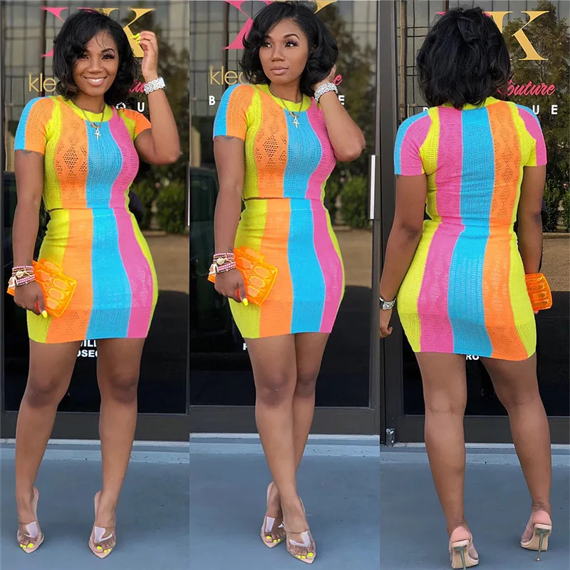 Женский сетчатый комплект из двух предметов укороченного топа и мини юбки в