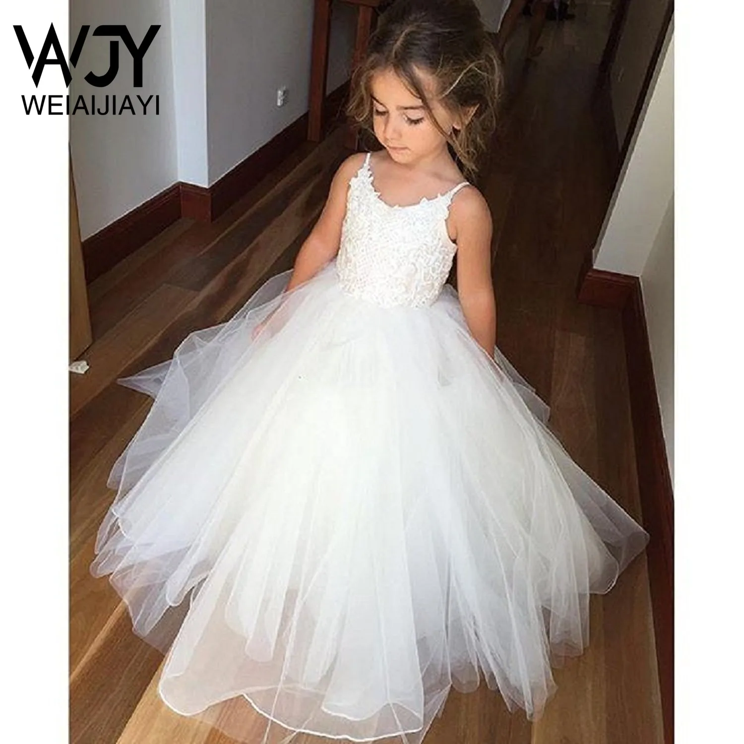 Модное пышное длинное Тюлевое кружевное платье принцессы на тонких бретельках с
