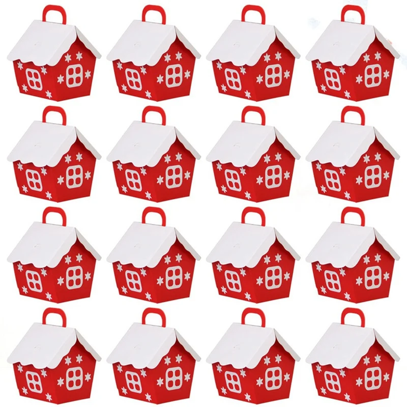 

New 50Pcs Holiday Gift Candy Box Christmas House Candy Box Red Small House Happy Candy Packaging Carton