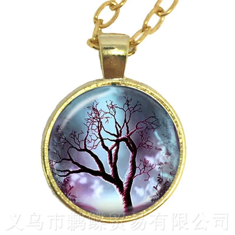 Ожерелье с изображением дерева жизни и Луны стеклянный купол рисунком ювелирные