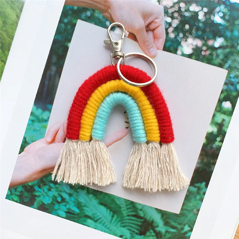 

Weaving Rainbow Keychains For Women Handmade Tassel Key Holder Boho Keyring Macrame Bag Car Charm Pendant Hanging Jewelry Gifts