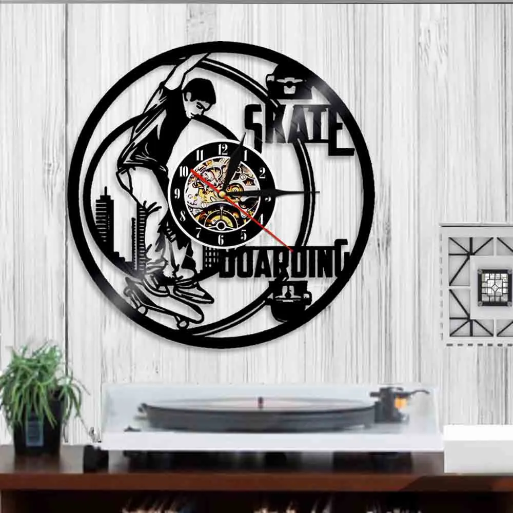 Настенные часы для скейтборда тихие дизайнерские настенные с виниловой