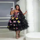 Женское Тюлевое платье для выпускного вечера с бабочкой, привлекательные вечерние платья на бретелях-спагетти, черное платье до середины икры для девушек