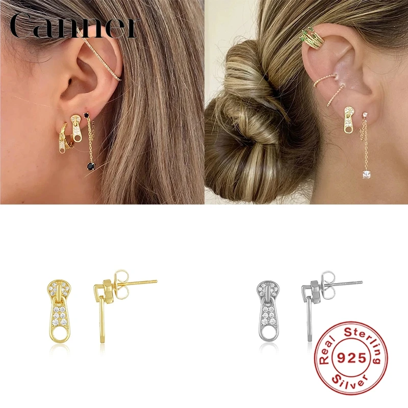 

Canner 925 Sterling Silver Stud Earrings AAAAA Zircon Zipper Puller Luxury Bling Earrings For Women Fine Jewelry Aretes mujer W4