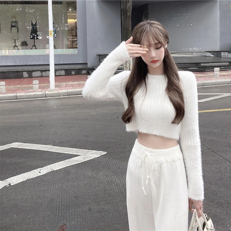 Свитер женский весенний корейский стиль широкие брюки с высокой талией уличная