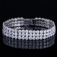 cwwzircons 3 row round shiny cubic zirconia stone silver color luxury big wide bridal bracelets for women wedding jewelry cb064