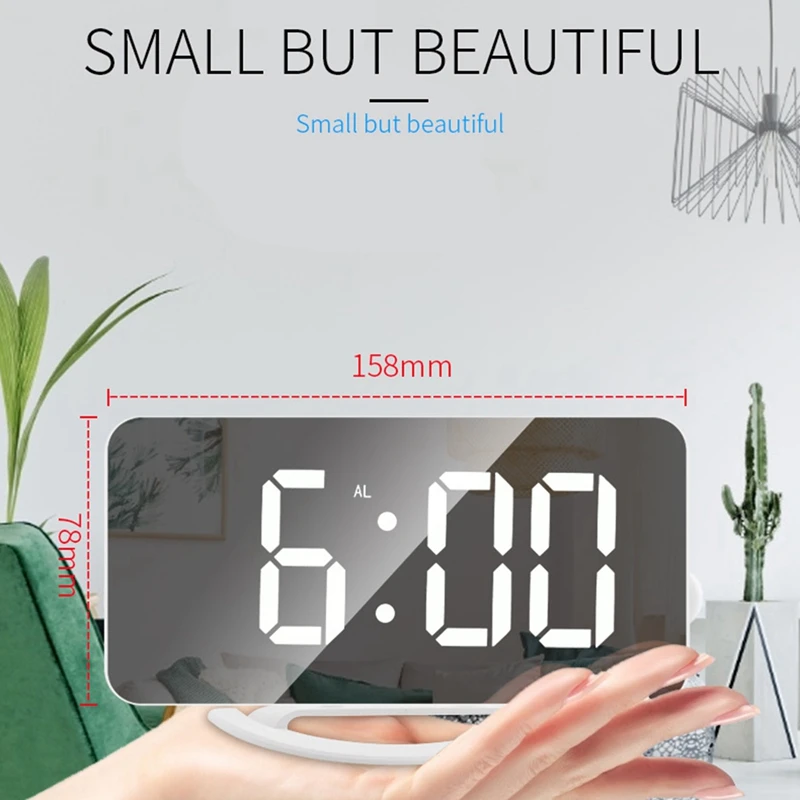 

NHBR Digital Alarm Clock Large Mirrored LED Clock Dim Night Light 2 USB Charger Ports Desk Alarm Clocks for Bedroom Decor
