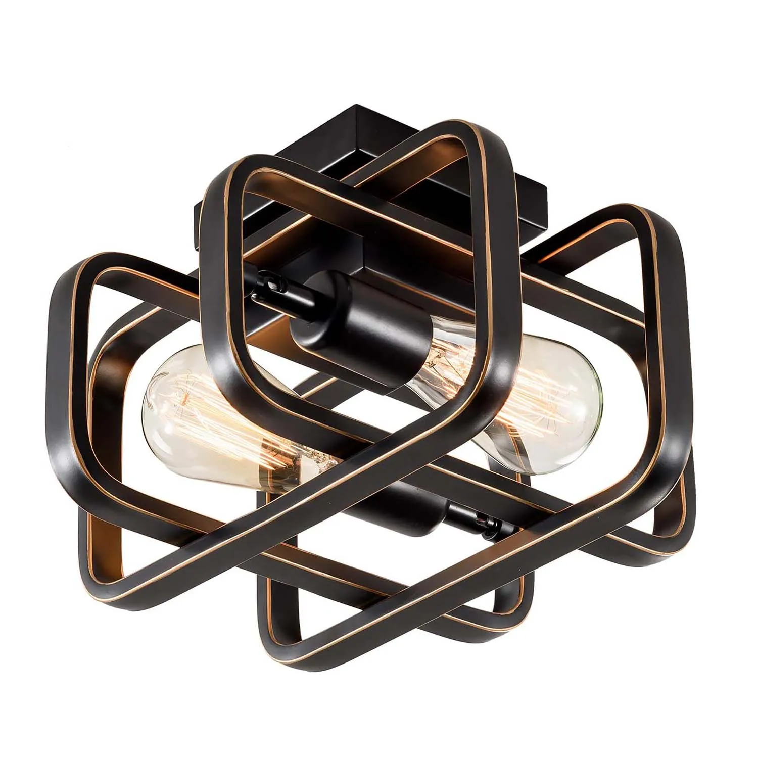 

Rustic Metal Frame Ceiling 2-Light 28.5CM, Bronze and Black Painted, Vintage Semi-Flush Mount Ceiling Industrial Style