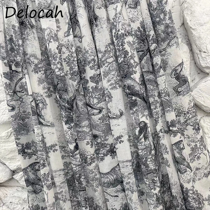 

Delocah New 2021 Summer Women Fashion RunwayA-Line Skirts High Waist Vintage Printed Elegant Slim Ladies Cotton Midi Skirts