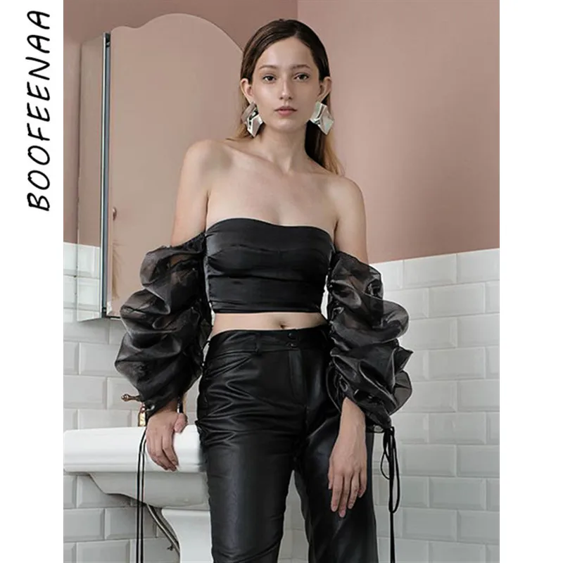 BOOFEENAA осень 2019 Женские топы и блузки винтажные сексуальные шикарные прозрачные