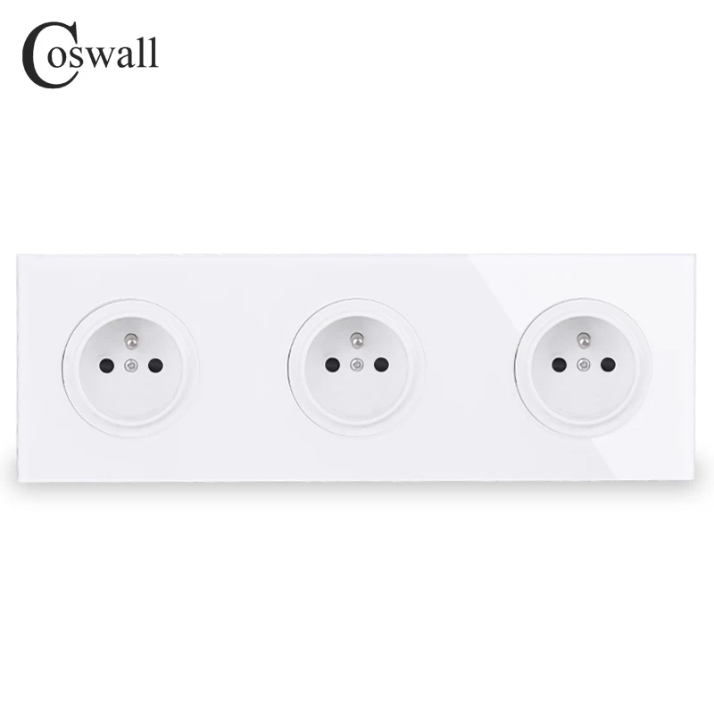 White Coswall панель из закаленного стекла 16А, тройная французская стандартная настенная розетка с заземлением и защитным замком для детей - Тип: White
