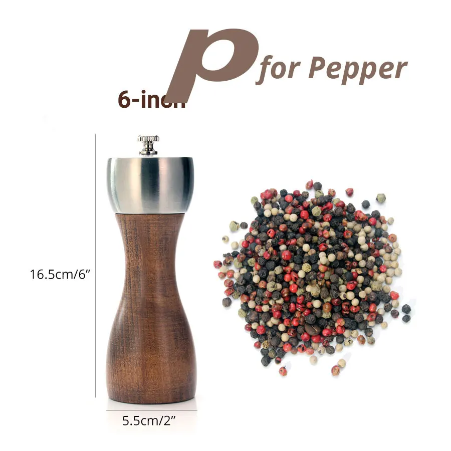 

Premium Beech Pepper Mill - Salt and Grinder Precision Carbon Steel Rotor Use for peppercorn, sea salt, black pepper