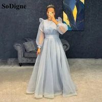 sodigne sky blue evening dress 2022 floor length long puff sleeves formal dress custom made prom party gowns