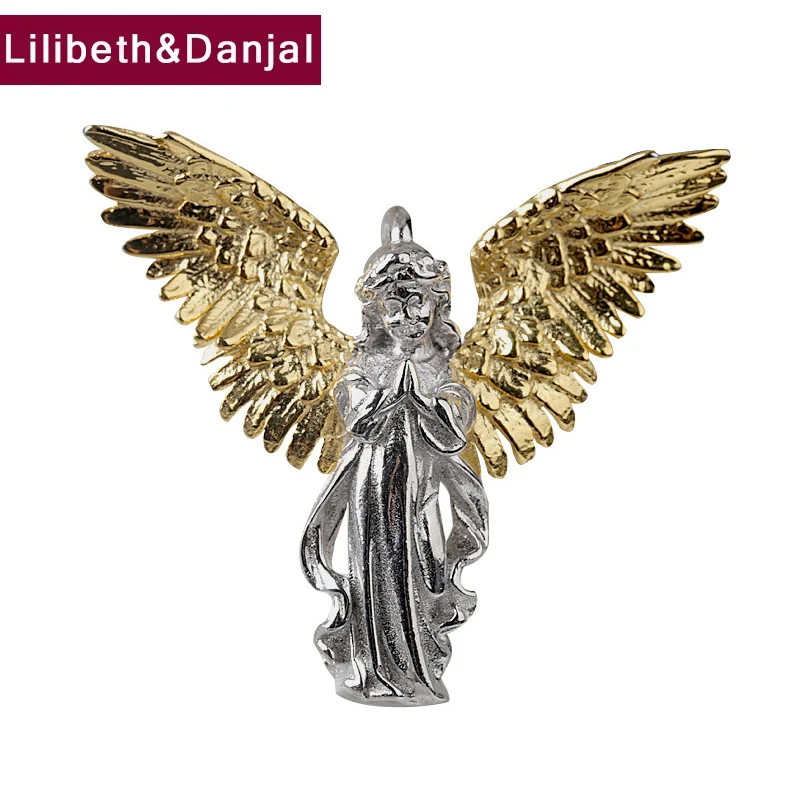 

Necklace Pendant Pure 925 Sterling Silver Men Retro Angel Maria Wing Punk Vintage Fashion Fine Jewelry 2021 Free Shipping P74