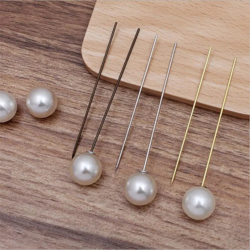 

PEMODOX 50 pieces Jewelry Clothing Accessories Two Pearl Plugs Length 70mm Brass Plated Long Pin Brooch collar pin Flat Pin