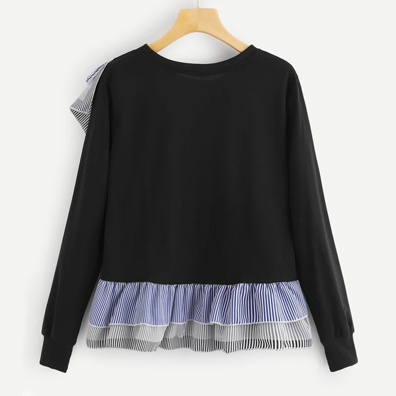 Dotfashion, полосатая Женская толстовка с оборками,, повседневная осенняя одежда с длинным рукавом, весенние женские свитшоты, пуловеры