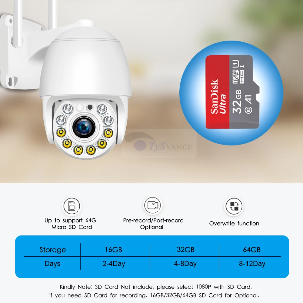IP-камера 2 Мп Wi-Fi PTZ HD 1080P 4-кратный зум |