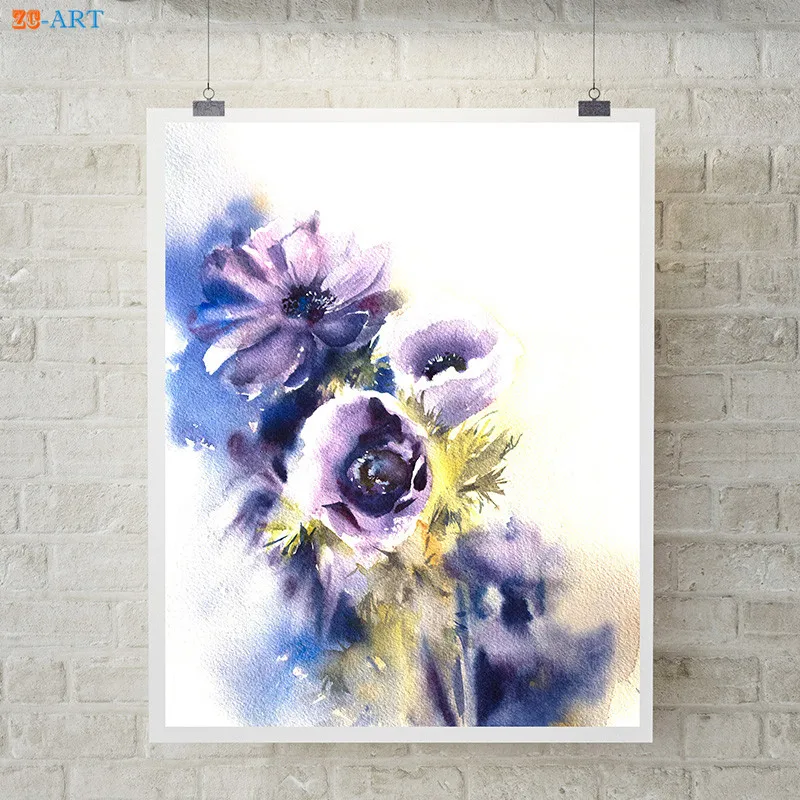 Anemones белая фиолетовая синяя Цветочная печать абстрактная ботаническая стена