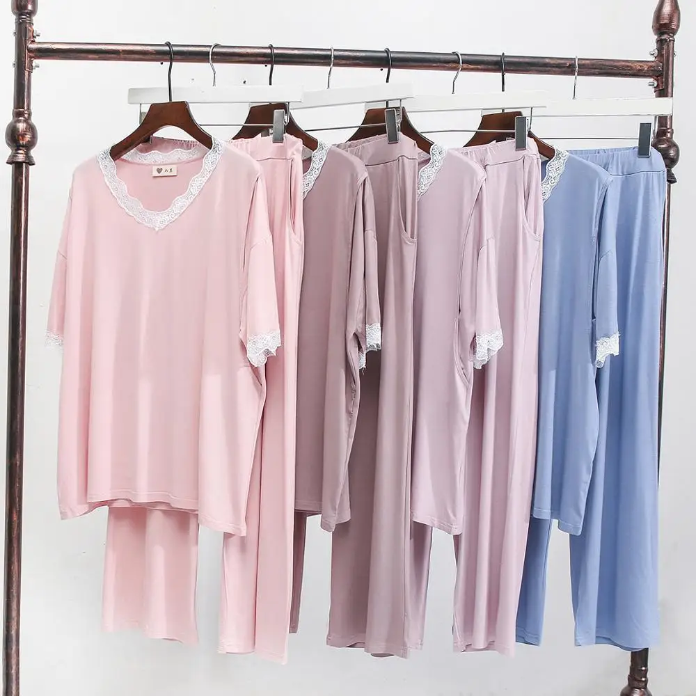 Fdfklak 2 шт. Одежда для беременных матерей из модала пижамы осенние с длинным