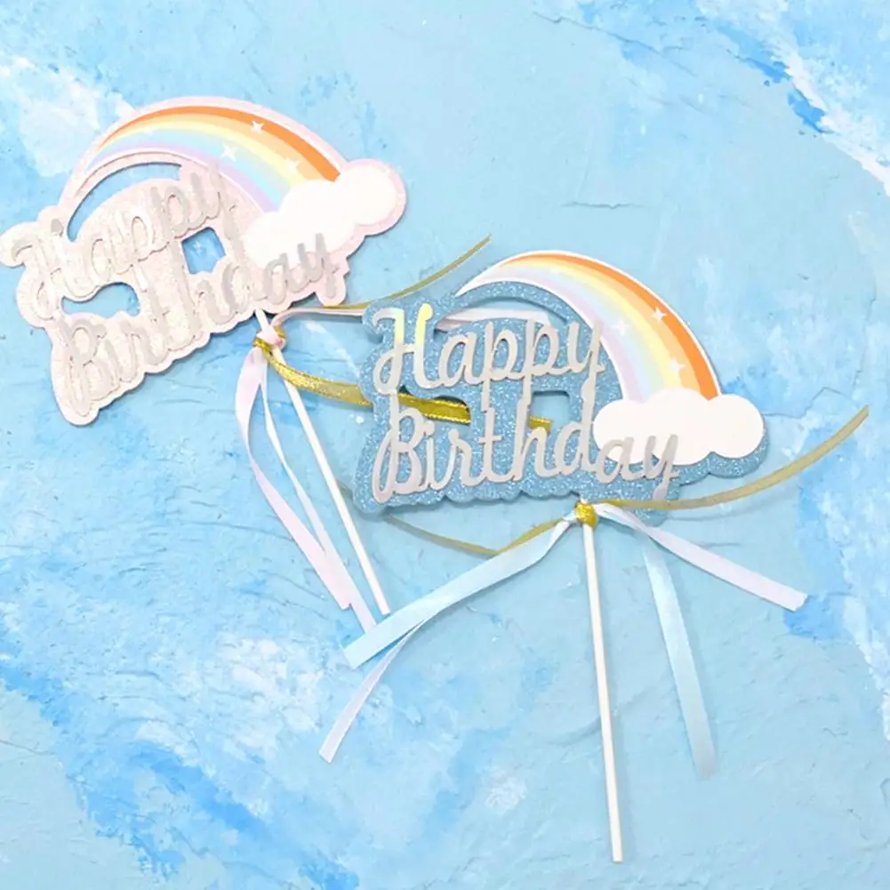 Радуга облако Топпер для торта С Днем Рождения бумажный торт флаг украшения