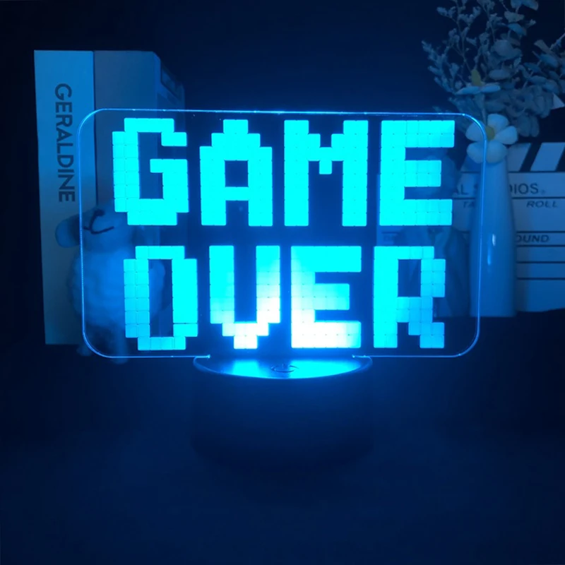

Светодиодный ночсветильник Game Over 3D для украшения дома, спальни, настольная лампа, 7 цветов, светодиодсветодиодный лампы с USB, декор комнаты