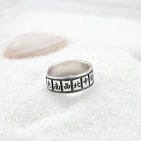 s925 thai silver mahjong thirteen single live mouth ring hip hop simple cold wind korean trend personality open ring