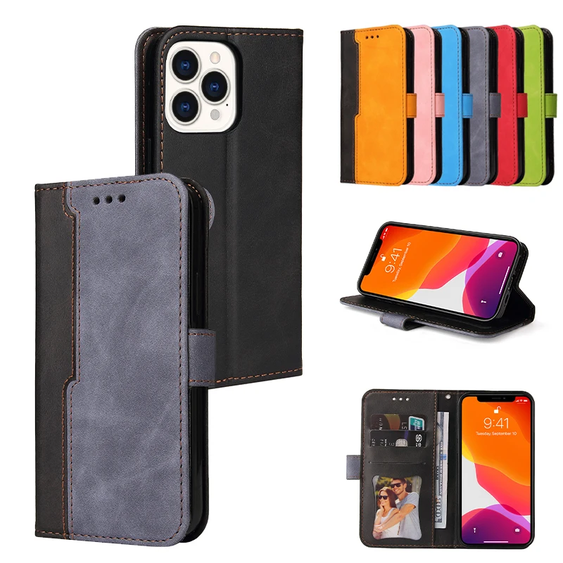 

Business Mixed Colors Case Wallet Card Slot For iPhone 13 Pro Max Mini Magnetic Bracket Leather Cases Shockproof Protect Cover