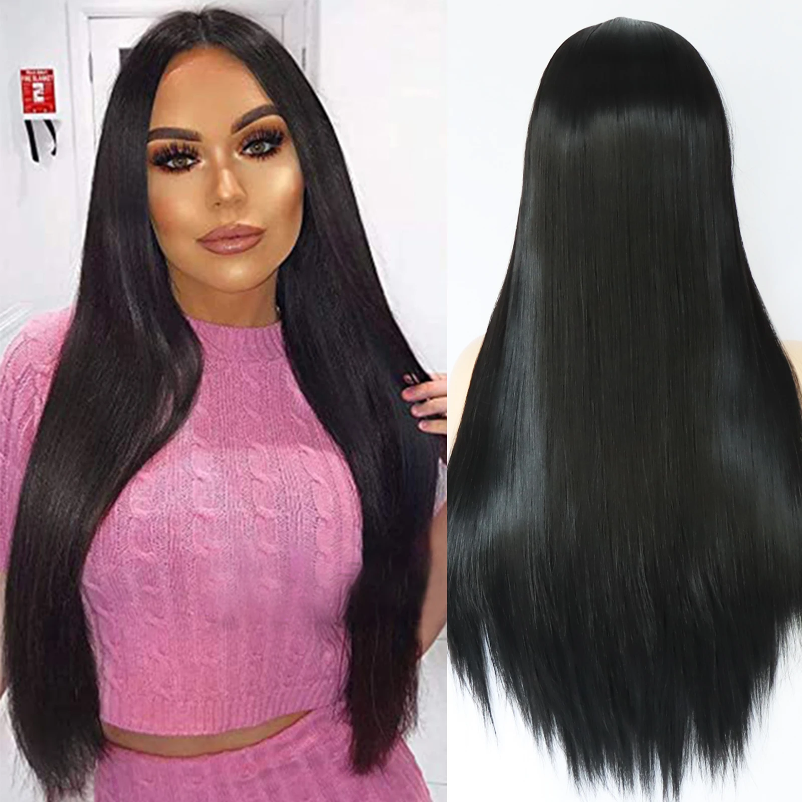 

Synthetic T Part Lace Front Wigs Straight Long Hair Pre Plucked Glueless Middle Part Daily Use Lace Frontal Wigs For Black Women