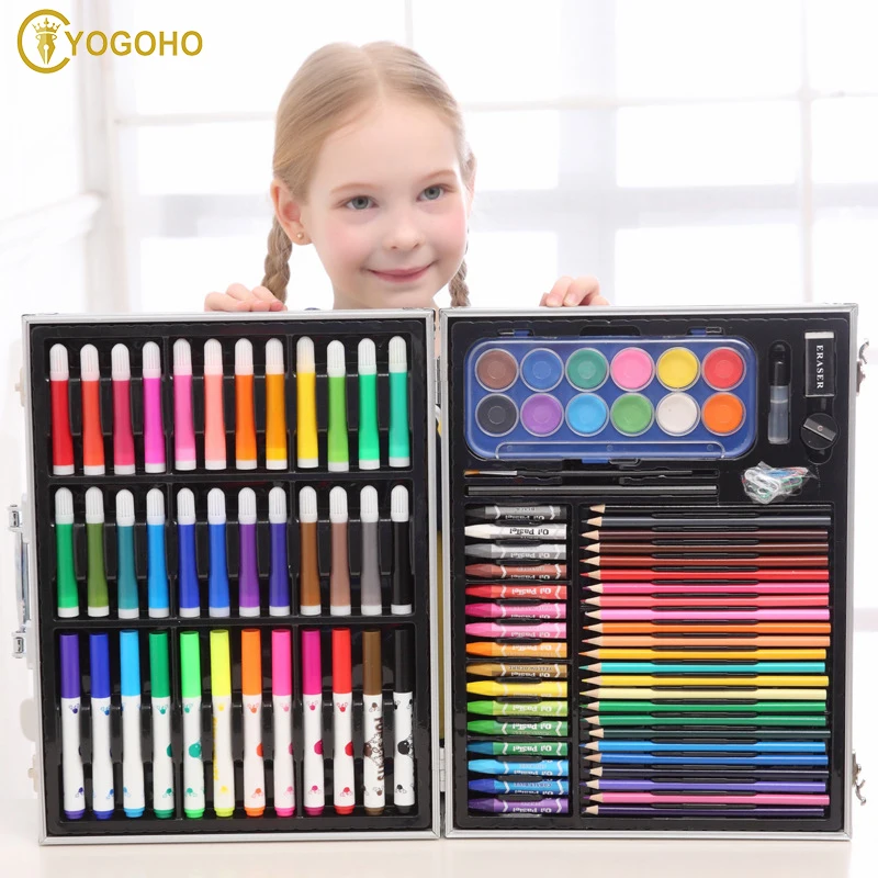 120 Pcs Kids Art Set Children Drawing Set Water Color Pen Crayon Oil Pastel Painting Drawing Tool Art supplies with iron box