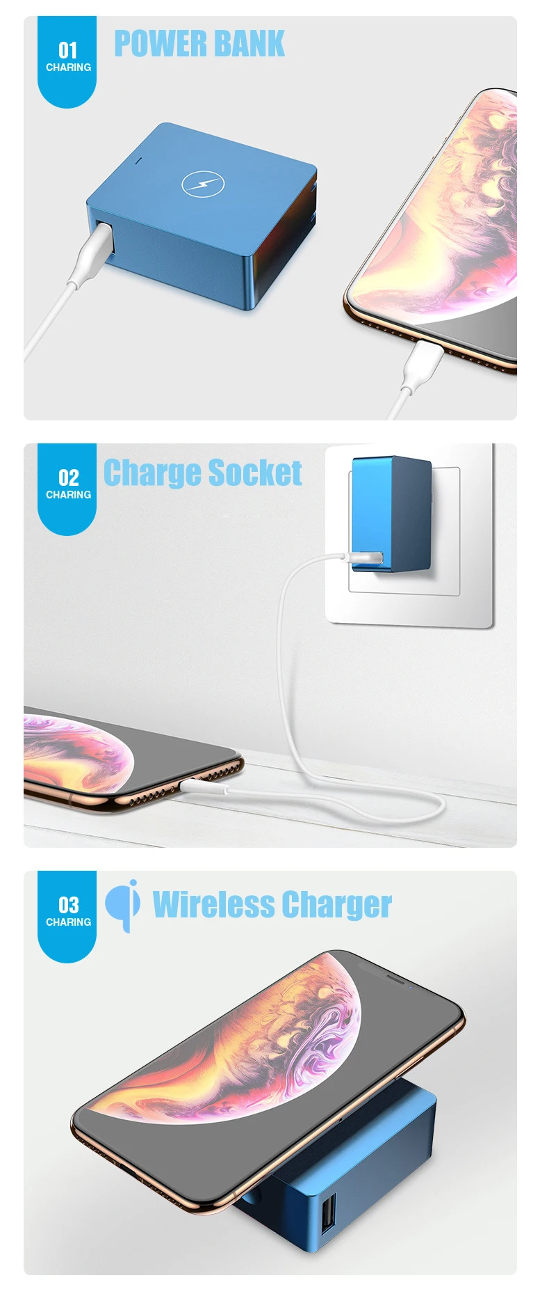 3в1 мини банк питания QI беспроводной банк питания USB портативное зарядное устройство Внешняя батарея для Xiaomi Iphone huawei зарядное устройство батарея в 1