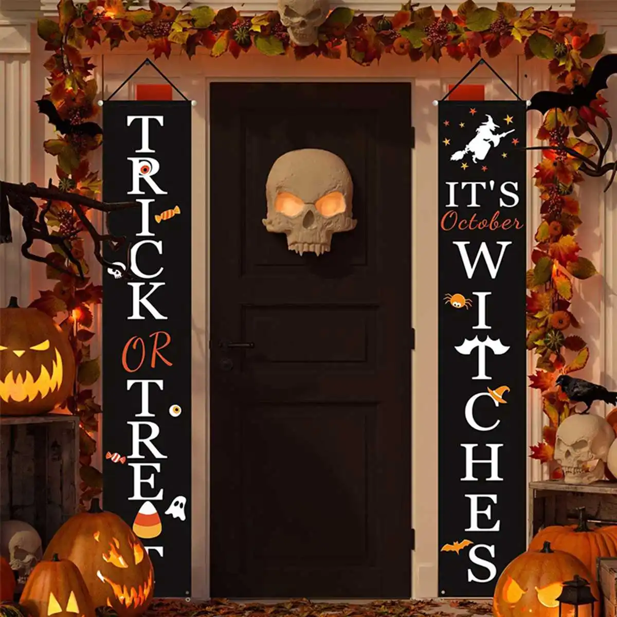 

2PC Halloween Door Decorations Couplet Outdoor Hanging Banner Party Decoration Curtain Couplet Halloween Festival Supplies